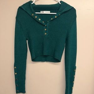 Forest Green Gold Button Sweater from Zara